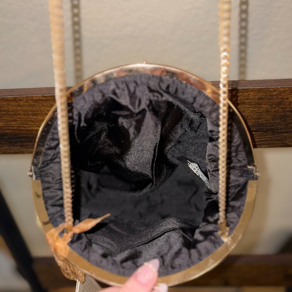 Viral Vintage Style Cheetah Beaded Bag Made in India Black & Gold Evening Bag - Picture 4 of 4